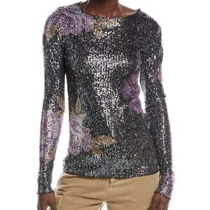NWT new XS free people Gold Rush Floral Sequin Long Sleeve Top black purple